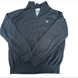 Lacoste Mens 1/4 Zip Pullover Sweater Cotton Knit Solid Black Size 5 LG Logo
